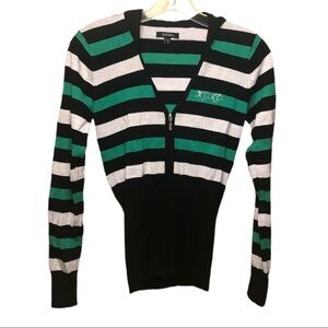 XOXO Green and White Glitter Striped Fitted Hoodie